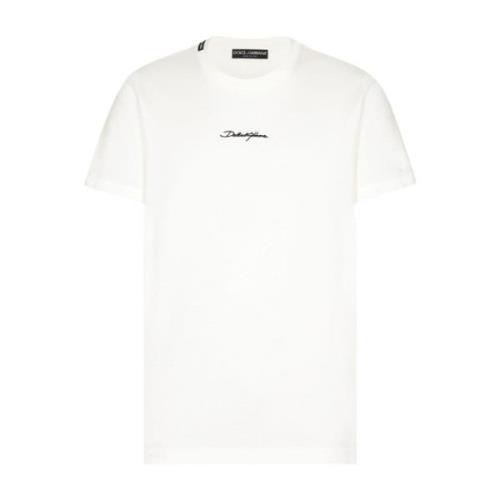 Witte Katoenen T-shirt met Voorlogo Dolce & Gabbana , White , Heren