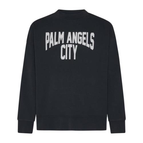 Logo Print Crew Neck Sweaters Palm Angels , Gray , Heren