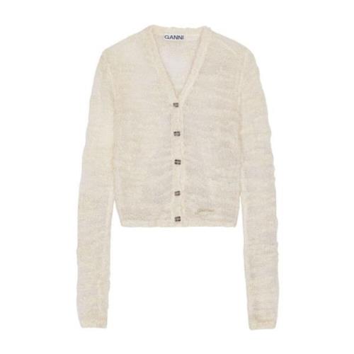 Ivory Openwork Cardigan Sweater Ganni , Beige , Dames