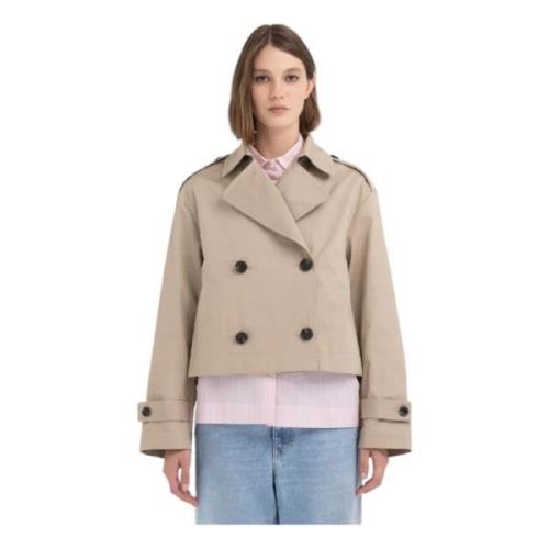 Beige Waterdichte Katoenen Trenchcoat Replay , Beige , Dames