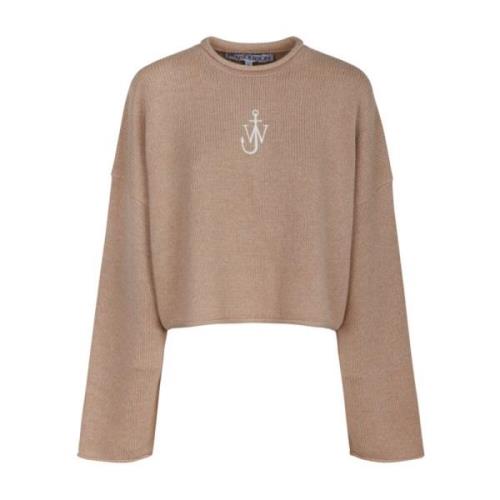 Beige Cropped Trui met Logo JW Anderson , Beige , Dames