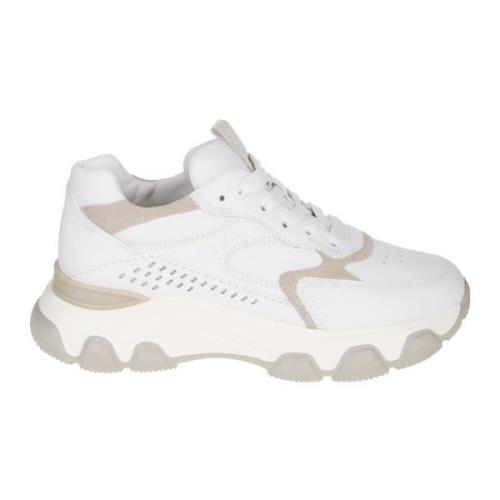 Platte Bicolor Suède Schoenen Hogan , White , Dames