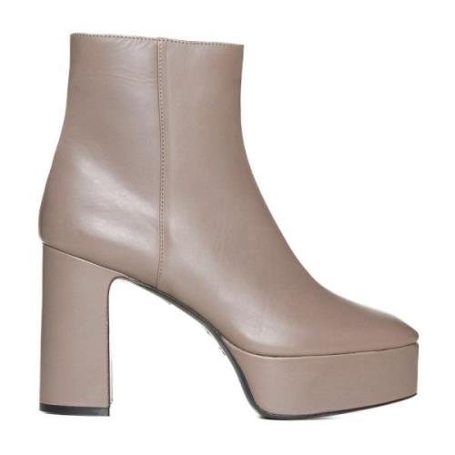 Taupe Grijs Leren Platform Enkellaarzen Roberto Festa , Beige , Dames