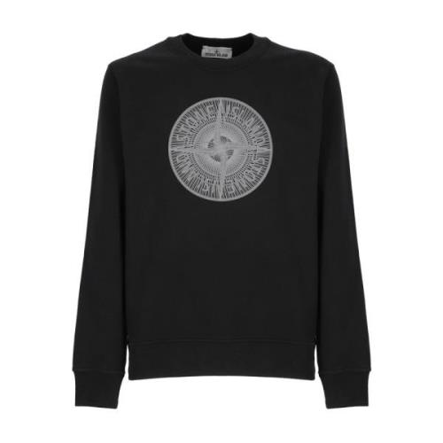 Zwarte katoenen sweatshirt met geborduurd logo Stone Island , Black , ...