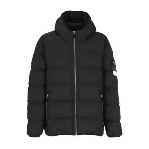 Zwarte donsjas met hoge kraag en capuchon Stone Island , Black , Heren