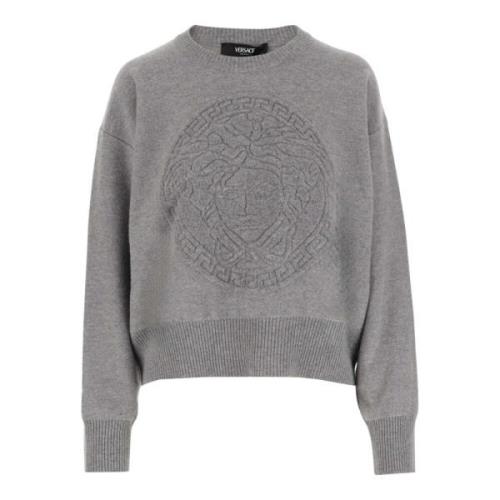 Wol Kasjmier Pullover Crew Neck Sweater Versace , Gray , Dames