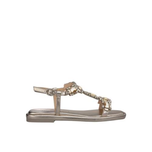 Rhinestone Square Toe Flat Sandal Alma EN Pena , Yellow , Dames