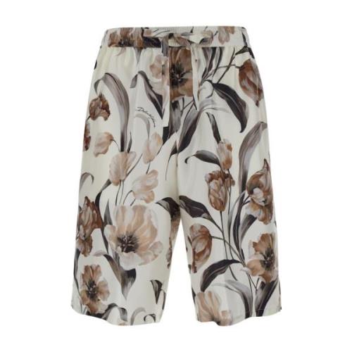 Beige Zijden Bermuda Shorts Dolce & Gabbana , Multicolor , Heren