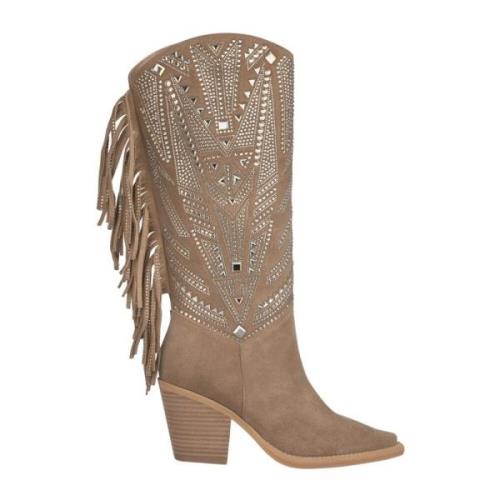 Glitter Fringes Boot Vrouwen Hak Alma EN Pena , Beige , Dames