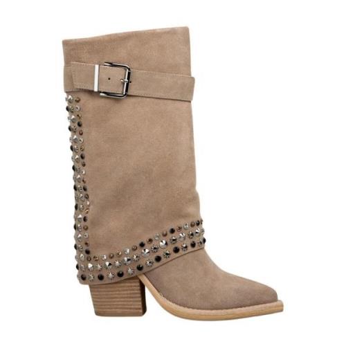 Studded Heeled Boot Alma EN Pena , Brown , Dames