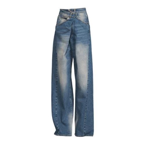 Fold-Over Denim Jeans Darkpark , Blue , Dames