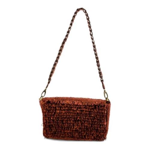 Raffia Geweven Tas met Leren Rand Ibeliv , Brown , Dames