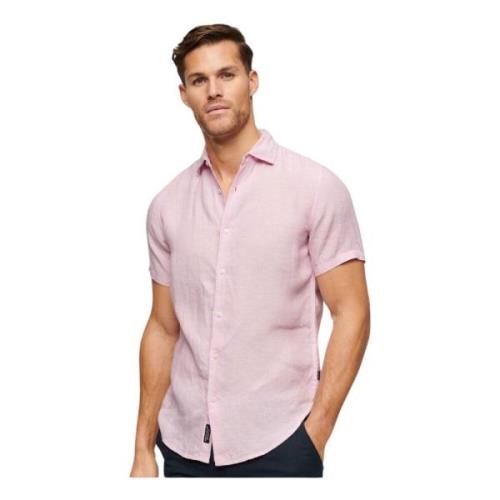 Linnen Overhemd Korte Mouw Slim Fit Superdry , Pink , Heren