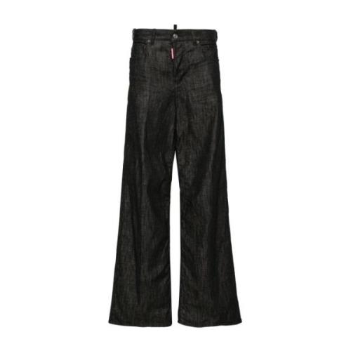 Wijde broek met logopatch Dsquared2 , Black , Dames