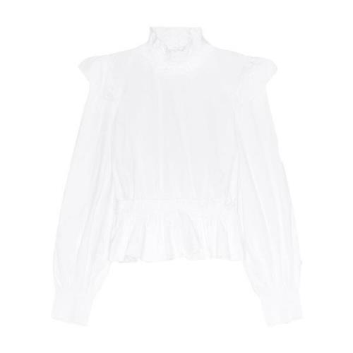 Gerimpelde Katoenen Blouse Ganni , White , Dames