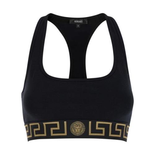 Zwarte Sportbeha U-hals Mouwloos Versace , Black , Dames