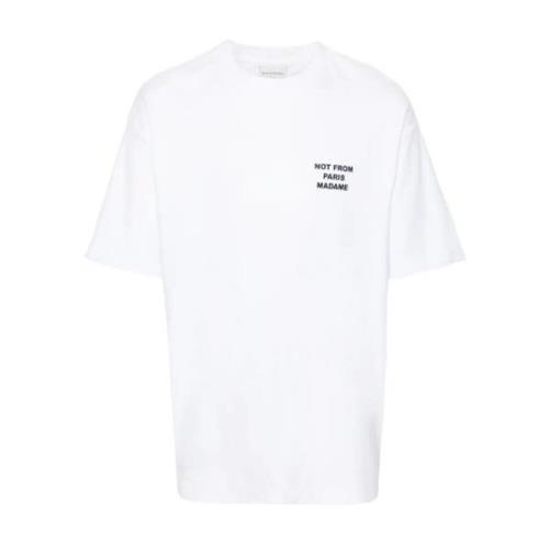 Slogan Print Wit T-shirt Drole de Monsieur , White , Heren