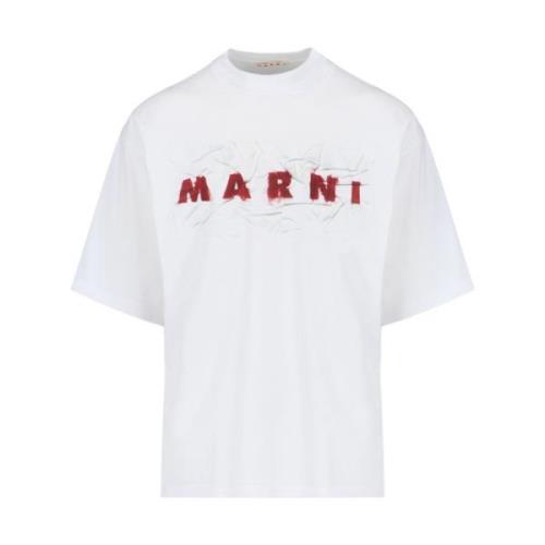 Witte T-shirt met rode logo Marni , White , Heren