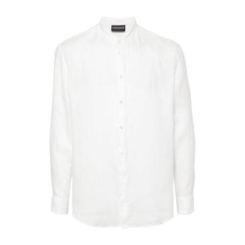 Witte Linnen Overhemd Met Kraag Emporio Armani , White , Heren