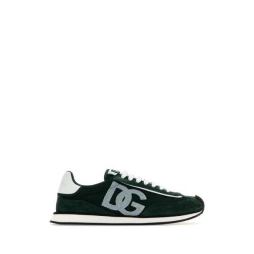 Groene Suède Mesh Aria Sneakers Dolce & Gabbana , Green , Heren