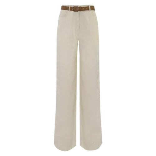 Witte katoenen linnen broek Max Mara Studio , White , Dames