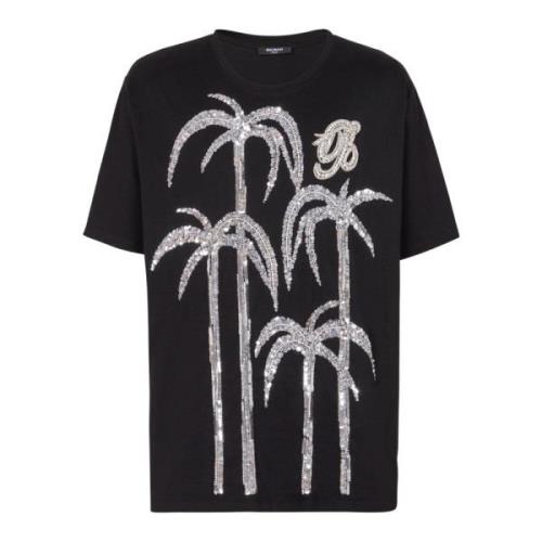 Palmboom geborduurd T-shirt Balmain , Black , Heren