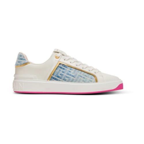 B-Court trainers in leer en denim Balmain , White , Dames