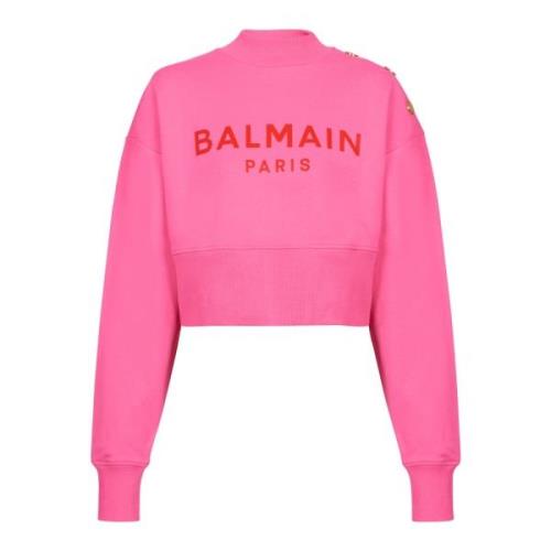 Cropped sweatshirt met Paris print Balmain , Pink , Dames