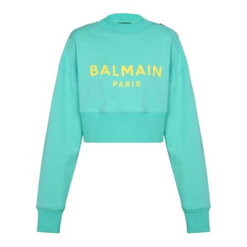 Cropped sweatshirt met Paris print Balmain , Blue , Dames