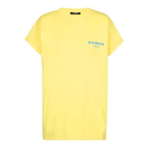 T-shirt met flocked Paris logo Balmain , Yellow , Dames