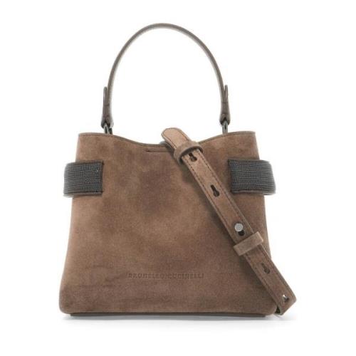 Geborduurde Monili Suède Handtas Brunello Cucinelli , Brown , Dames