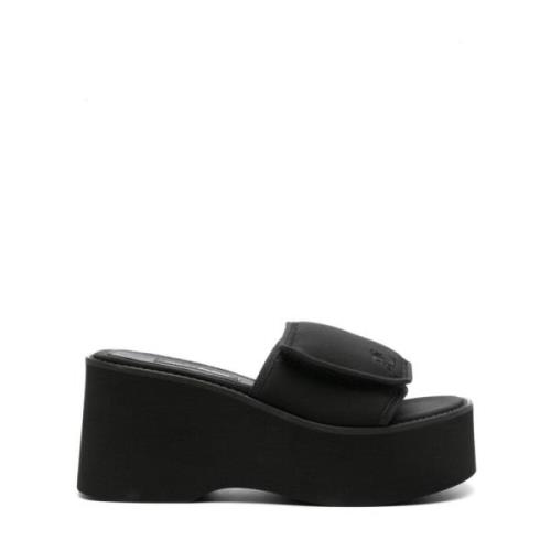 Zwarte Logo Slipper Sandalen Courrèges , Black , Dames