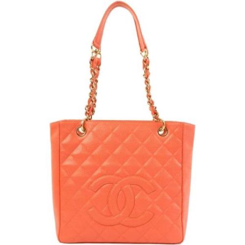 Pre-owned Leather totes Chanel Vintage , Orange , Dames