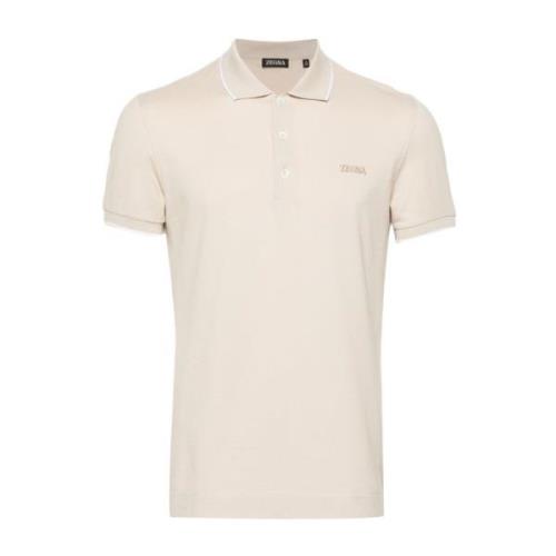 Beige Gestreepte Witte Kraag Polo Shirt Z Zegna , Beige , Heren