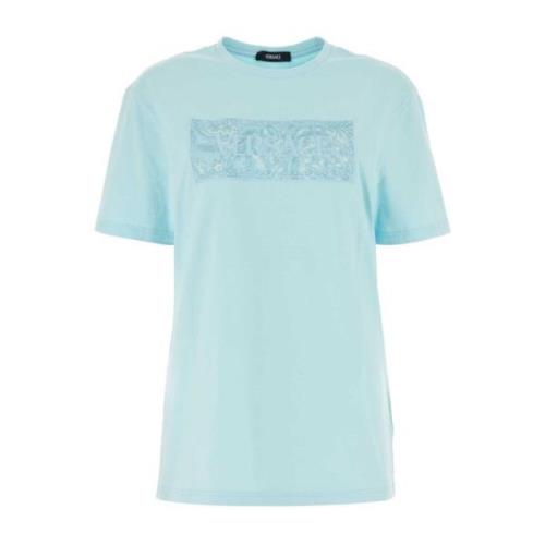 Lichtblauw Katoenen T-Shirt Versace , Blue , Dames