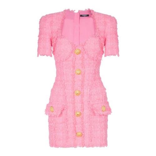 Tweed jurk met knopen Balmain , Pink , Dames