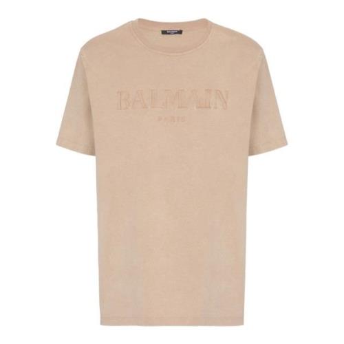 Losse T-shirt met vintage borduurwerk Balmain , Beige , Heren