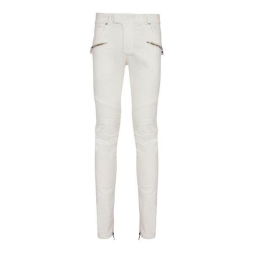 Biker jeans in wit denim Balmain , White , Heren