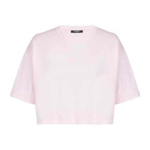 T-shirt met handtekeningborduurwerk Balmain , Pink , Dames