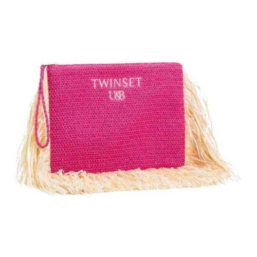 Fuchsia Franje Raffia Pochette Tas Twinset , Pink , Dames