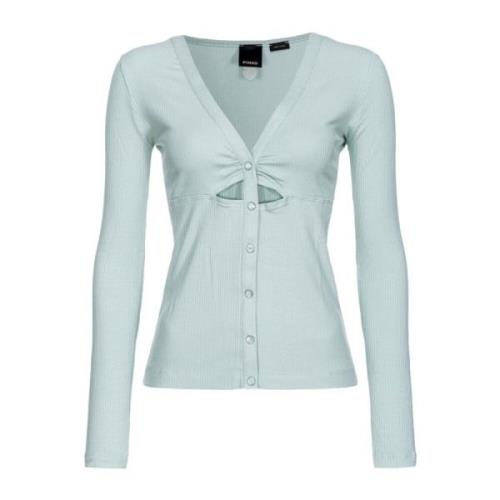 Geribbelde lange mouw V-hals top Pinko , Gray , Dames