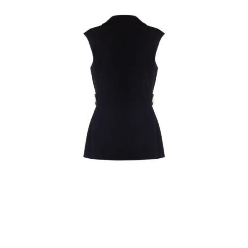 Mouwloze V-hals Vest in Geplette Stof Rinascimento , Black , Dames