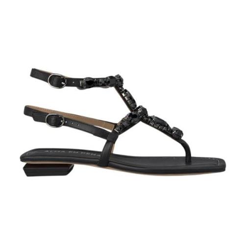 Platte Griekse sandaal met enkelband Alma EN Pena , Black , Dames