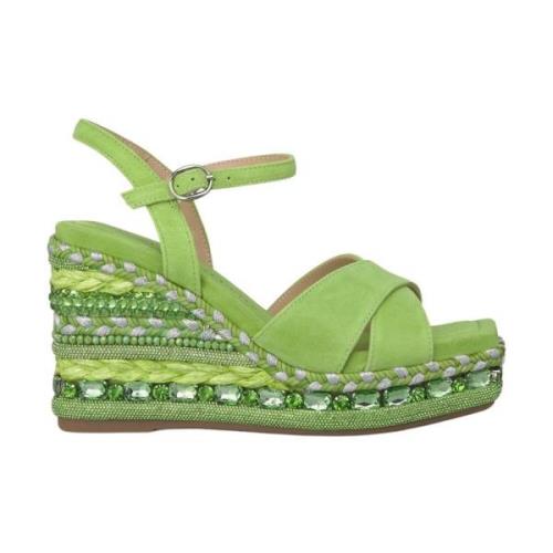 Rhinestone Wedge Sandaal met Vlechtdetail Alma EN Pena , Green , Dames