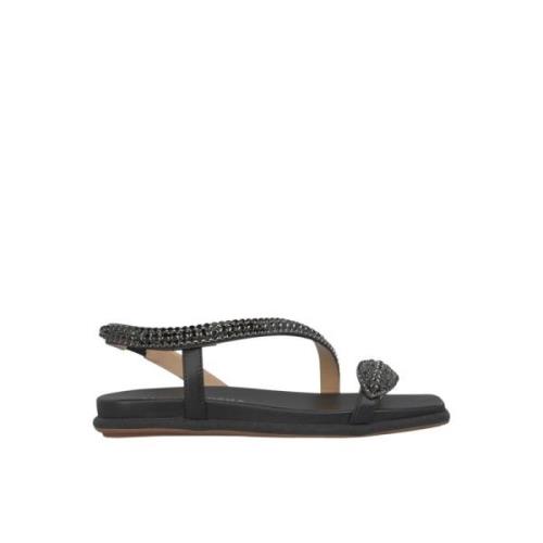 Glitter Sole Flat Sandal Alma EN Pena , Black , Dames