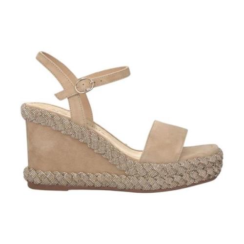 Gevlochten Sleehak Sandaal Alma EN Pena , Beige , Dames