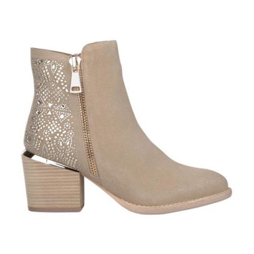 Leren enkellaarzen met zijrits Alma EN Pena , Beige , Dames