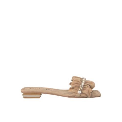 Ruffled Flat Sandal Alma EN Pena , Beige , Dames