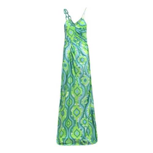 Gedrukte Lycra Midi Jurk F**k , Green , Dames