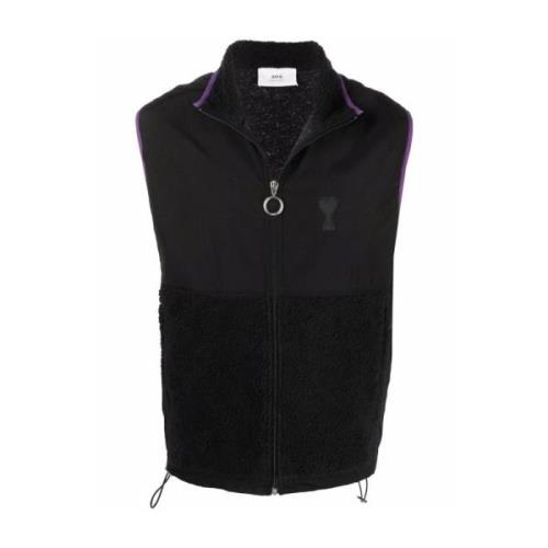 Zwart Logo Gilet Vest Jas Ami Paris , Black , Heren